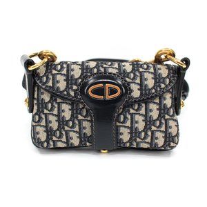 Christian Dior Mini Leather Navy Oblique Gold Logo Crossbody Mini Sling Bag CD